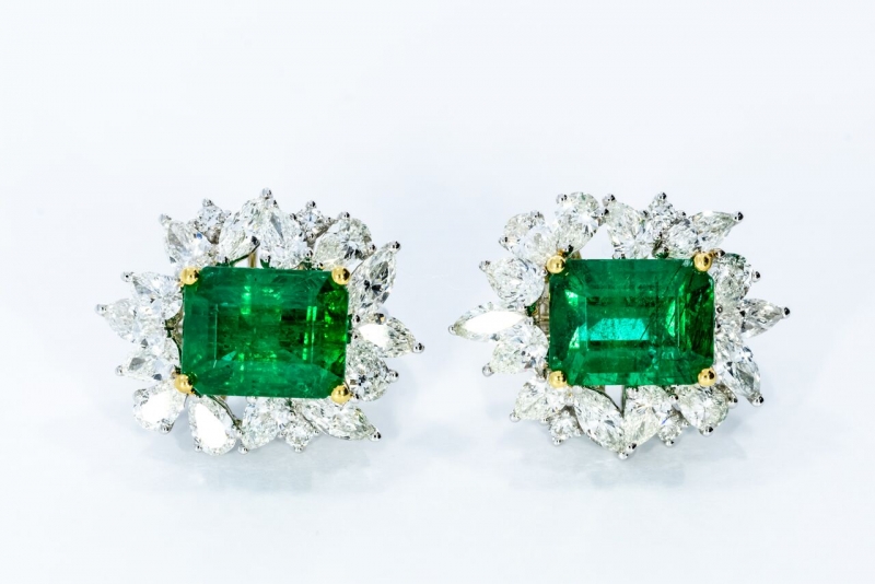 18K 鉑金祖母綠鑽石耳環