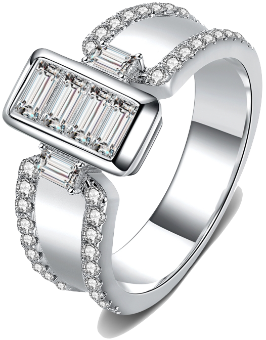18K白金長方鑽石戒指