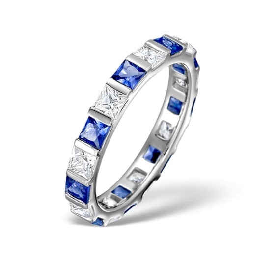 18白金公主方藍寶渾身戒指