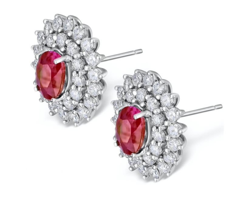18K白金紅寶鑽石耳環