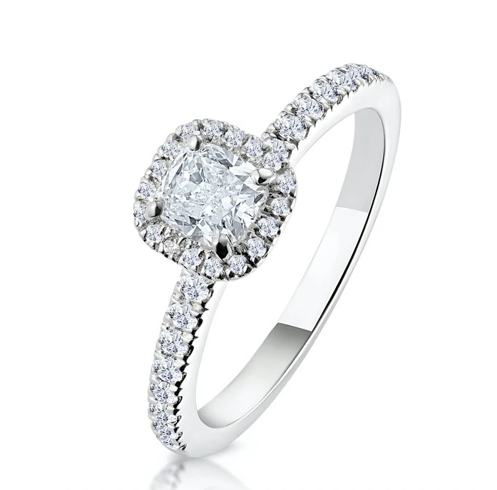 18K白金 長方形琢型鑽石戒指