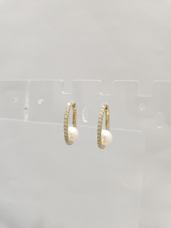 18K金鑽石Akoya珍珠耳環