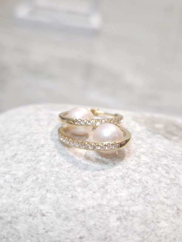 18K金鑽石Akoya珍珠耳環