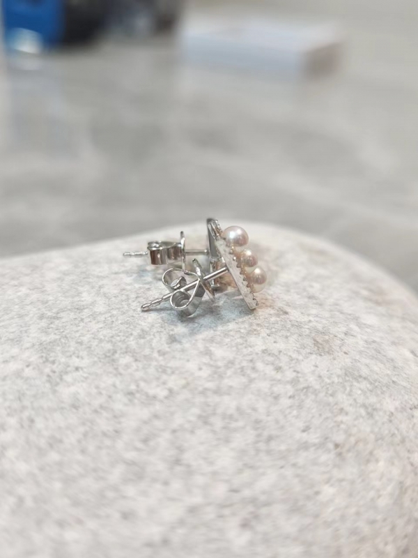 18K白金鑽石Akoya珍珠耳環