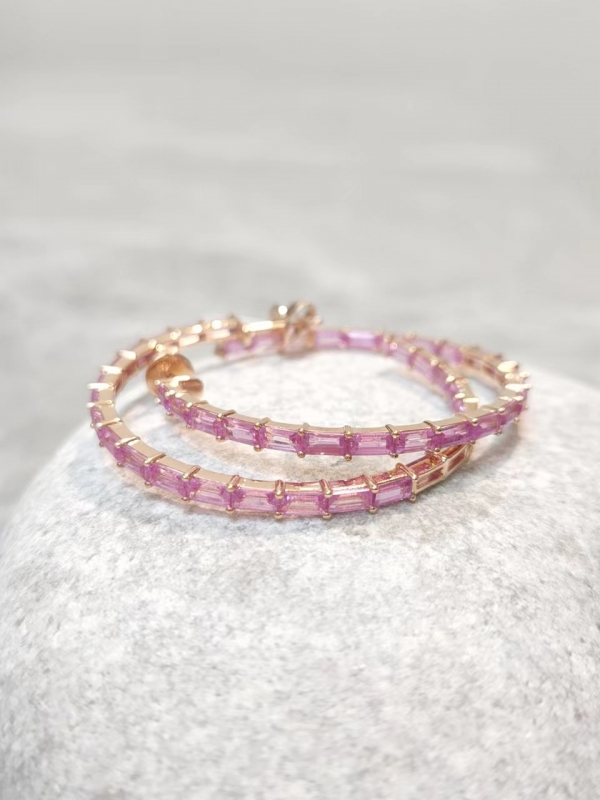 18K玫瑰金粉紅藍寶耳環