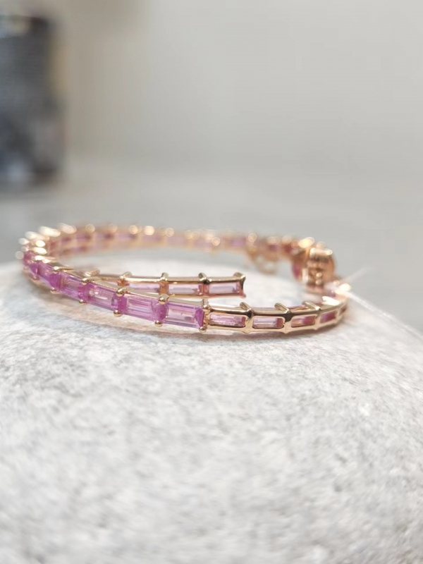 18K玫瑰金粉紅藍寶耳環